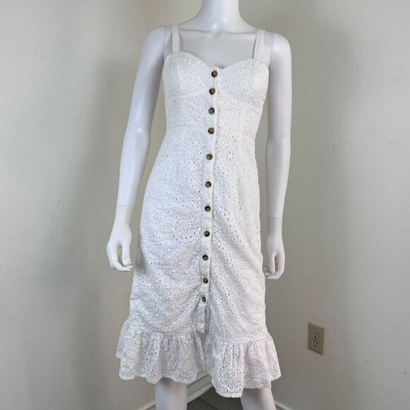 Helly Molly Adalusia Size S White Eyelet Ruffle Embroidered Cotton Midi Dress - Picture 6 of 17